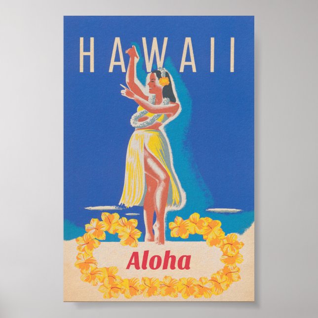 Hawaii Hula Girl Vintage Travel Poster (Front)