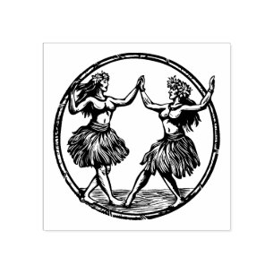 Hawaii Hula Girls Rubber Stamp  