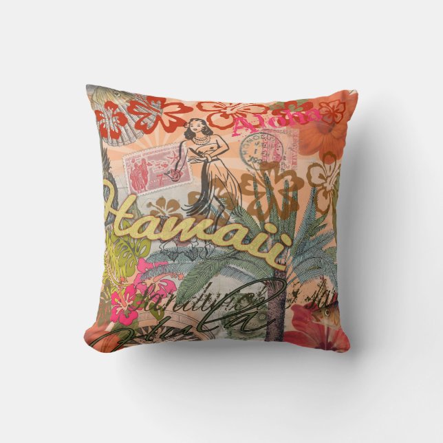Hawaii Hula Travel Flower Vintage Cushion (Front)