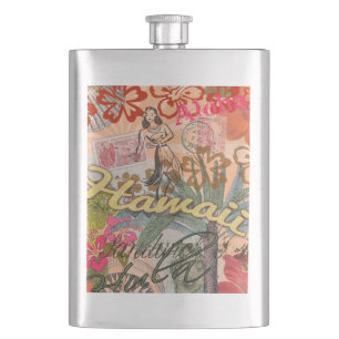 Hawaii Hula Travel Flower Vintage Hip Flask