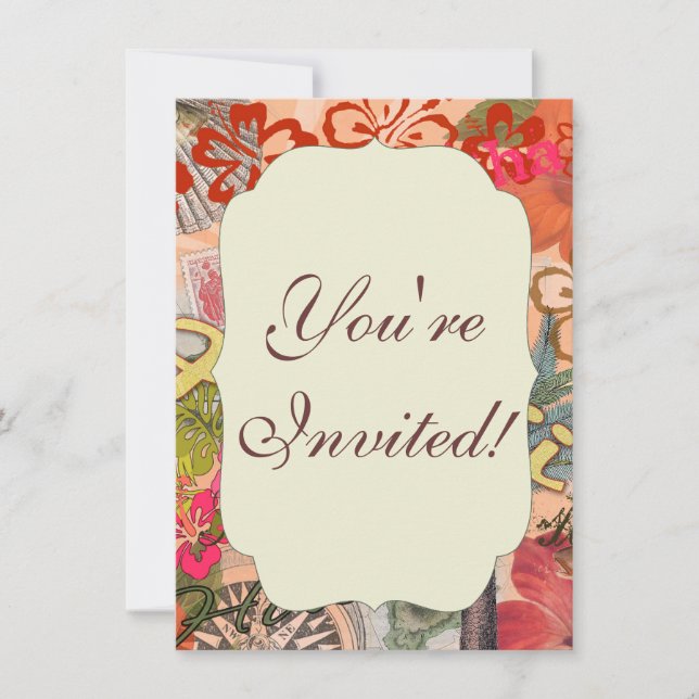 Hawaii Hula Travel Flower Vintage Invitation (Front)