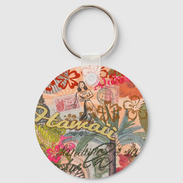 Hawaii Hula Travel Flower Vintage Key Ring (Front)