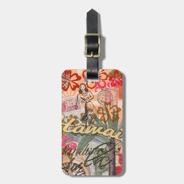 Hawaii Hula Travel Flower Vintage Luggage Tag (Front Vertical)