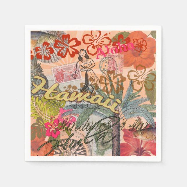 Hawaii Hula Travel Flower Vintage Napkin (Front)