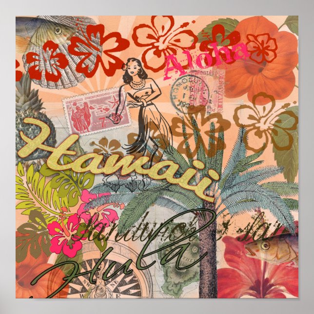 Hawaii Hula Travel Flower Vintage Poster (Front)