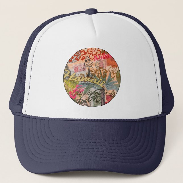 Hawaii Hula Travel Flower Vintage Trucker Hat (Front)