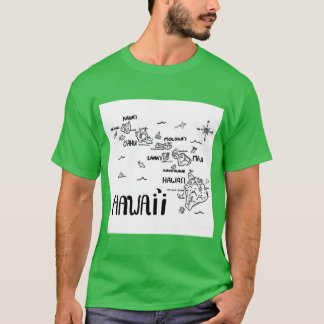 Hawaii Illustrated Map Black and White T-Shirt