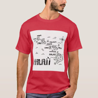 Hawaii Illustrated Map Black and White T-Shirt