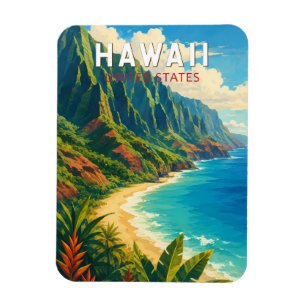 Hawaii Illustration Travel Art Vintage Magnet