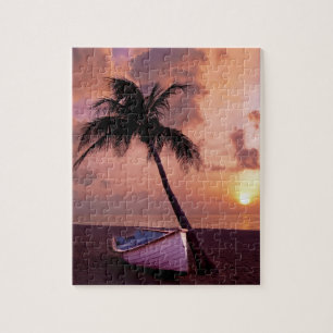 Hawaii Island Travel Beach Sunset Palm Tree Boat Jigsaw Puzzle
