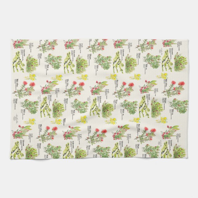 Hawai'i Island Volcano Native Plants Kitchen Towel (Horizontal)