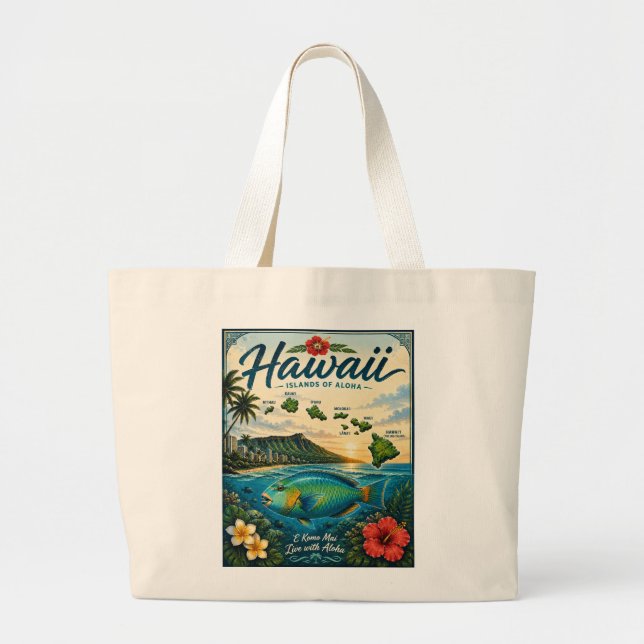Hawaii Islands Large Tote Bag (Front)
