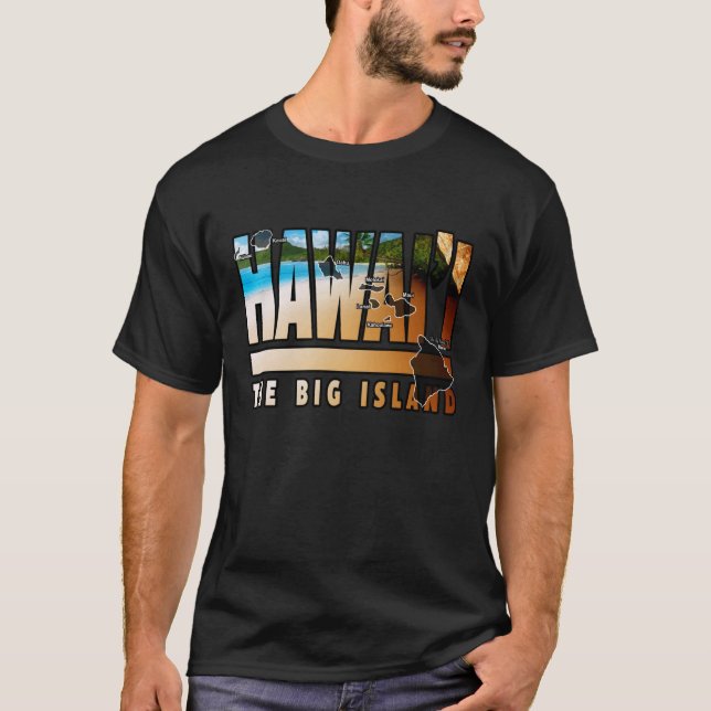 Hawaii Islands Map and Text Graphic T-Shirt (Front)