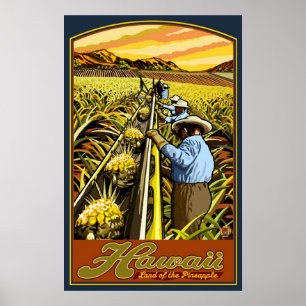 Hawaii Islands - Pineapple Harvest Travel Poster