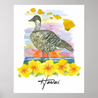 Hawaii Islands State Bird Nene Sunset Ocean