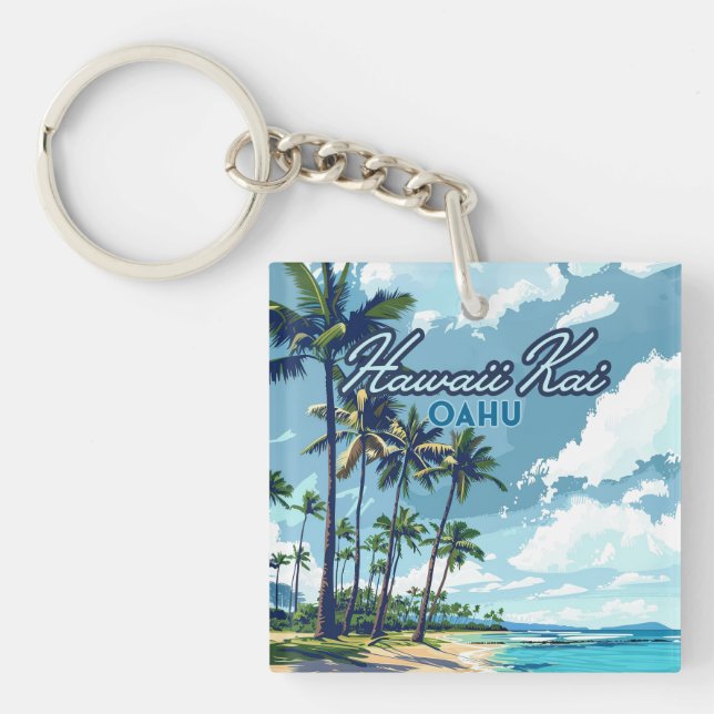 Hawaii Kai Honolulu Oahu Hawaii Retro Key Ring (Front)