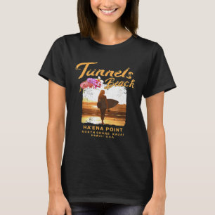 Hawaii KAUAI Tunnels Beach Surfboard Girl Hawaiian T-Shirt