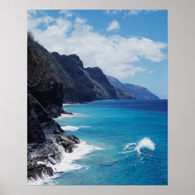 Hawaii, Kauai, Waves from the Pacific Ocean Poster (Front)