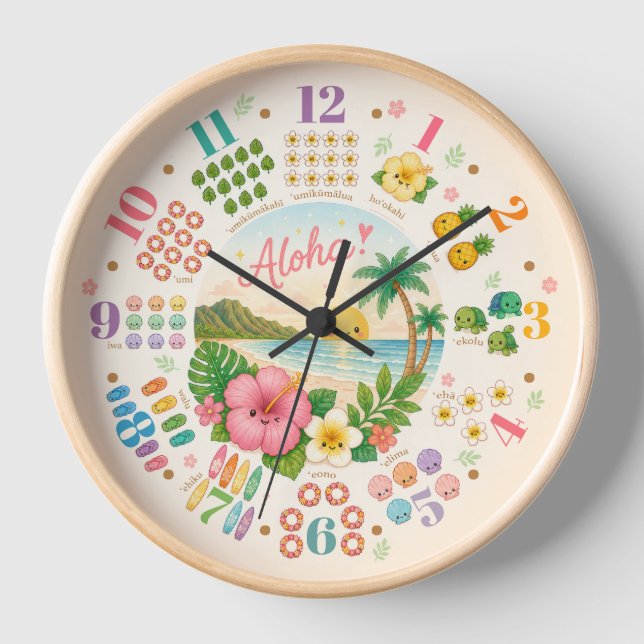 Hawaii Kawaii sunset tropical cute clock (Front)