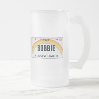 Hawaii License Plate with your Name Frosted Glass Beer Mug