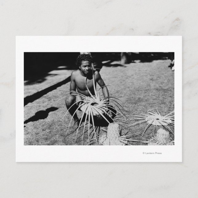 Hawaii - Man Making Coconut Hats Photograph Postcard (Front)