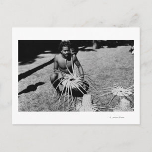 Hawaii - Man Making Coconut Hats Photograph Postcard