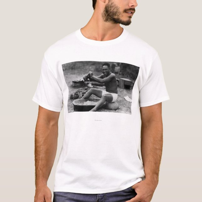 Hawaii - Man Pounding Taro to Make Poi T-Shirt (Front)