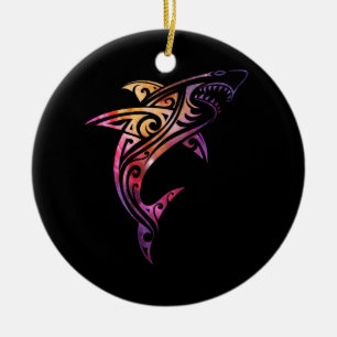Hawaii Mano Tribal Shark Lover Ceramic Tree Decoration