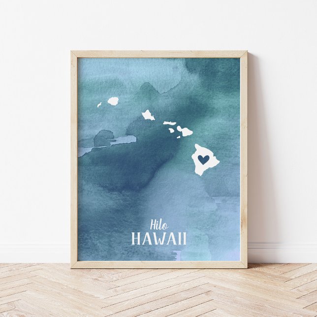 Hawaii Map Blue Watercolor Personalised Art Print (Creator Uploaded)
