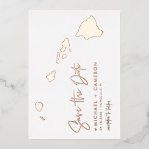 Hawaii Map Minimalist Save The Date Rose Gold