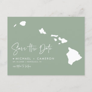 Hawaii Map Sage Green Save the Date Announcement Postcard