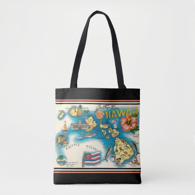 Hawaii Map Swanky Black Map Shoulder Tote Bag (Front)