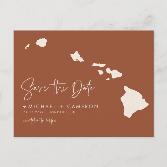 Hawaii Map Terracotta Save the Date Announcement Postcard (Front)