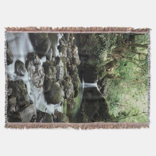 Hawaii, Maui, A waterfall flows into Blue Pool Throw Blanket (Front)