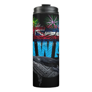 HAWAII NYE POLYNESIAN TRIBAL HUMPBACK FIREWORKS THERMAL TUMBLER