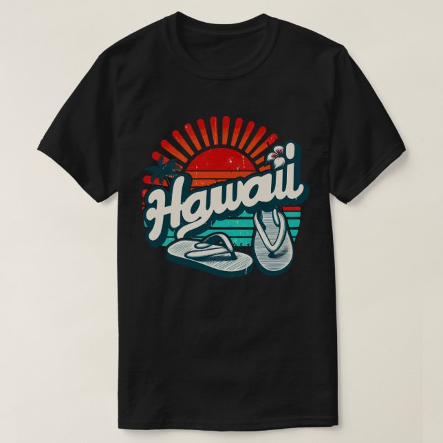 Hawaii Oahu Flip Flop Sandals Summer Beach Retro T-Shirt (Design Front)