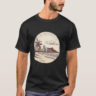 Hawaii Oahu Honolulu Waikiki Volcano Surf Retro T-Shirt