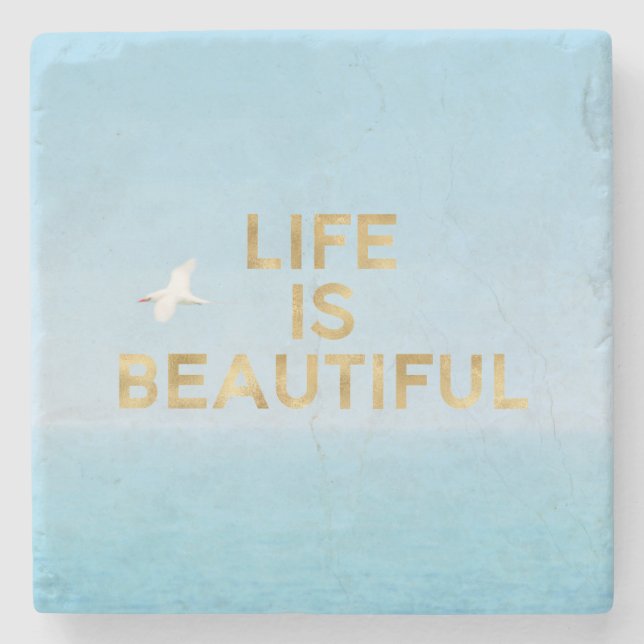 Hawaii Ocean Bird Flying Gold Beautiful Quote      Stone Coaster (Front)