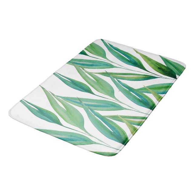 Hawaii Ocean Green Blue Watercolor Art Bath Mat (Angled)