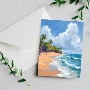 Hawaii Ocean Shore Watercolor Painting Card