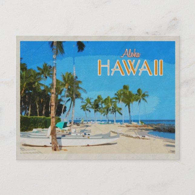 Hawaii Outrigger Canoe Palm Trees Vintage Travel  Postcard (Front)
