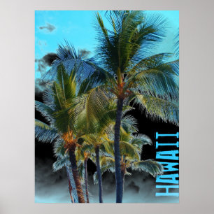 Hawaii palm tree art black poster