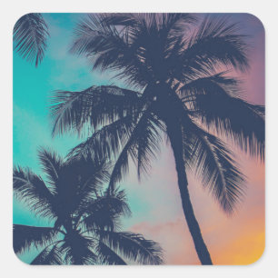 Hawaii Palm Trees At Sunset Square Sticker