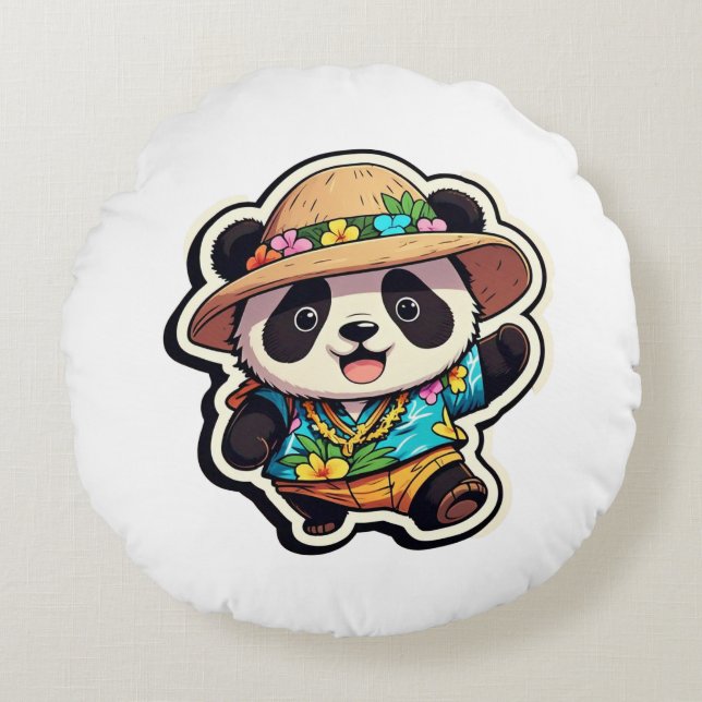 Hawaii Panda Paradise Round Cushion (Front)