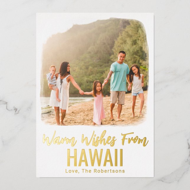 Hawaii Photo Beach Christmas Card Watercolor Foil (Front)