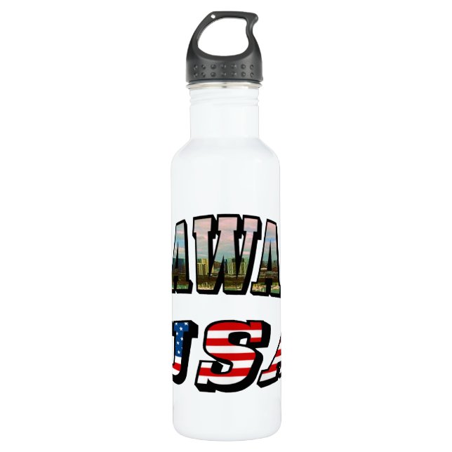 Hawaii Picture and USA Flag Text 710 Ml Water Bottle (Front)