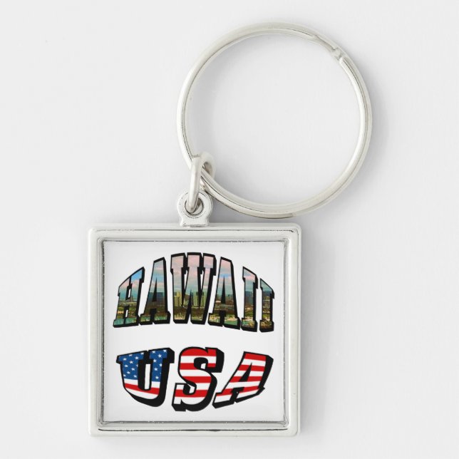 Hawaii Picture and USA Flag Text Key Ring (Front)