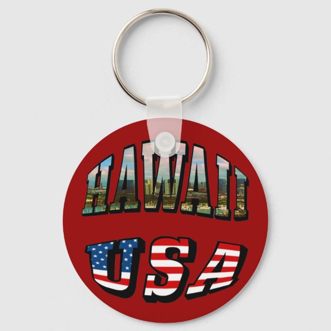 Hawaii Picture and USA Flag Text Key Ring (Front)