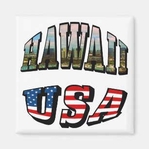 Hawaii Picture and USA Flag Text Magnet