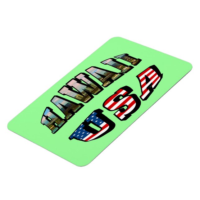 Hawaii Picture and USA Flag Text Magnet (Left Side)